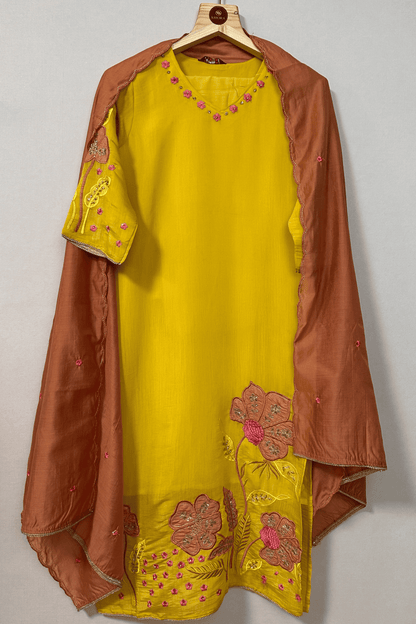 Yellow embroidered suit