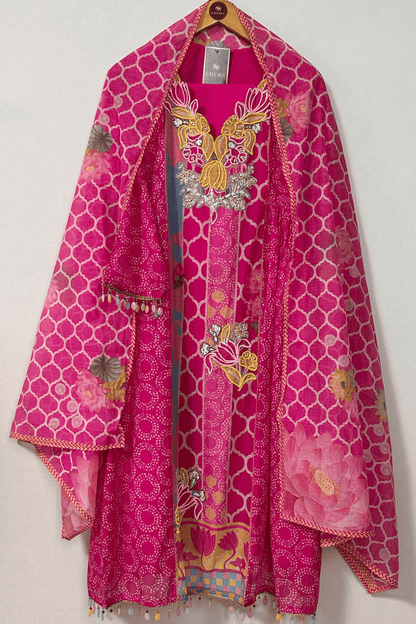 Pink beadwork special muslin suit