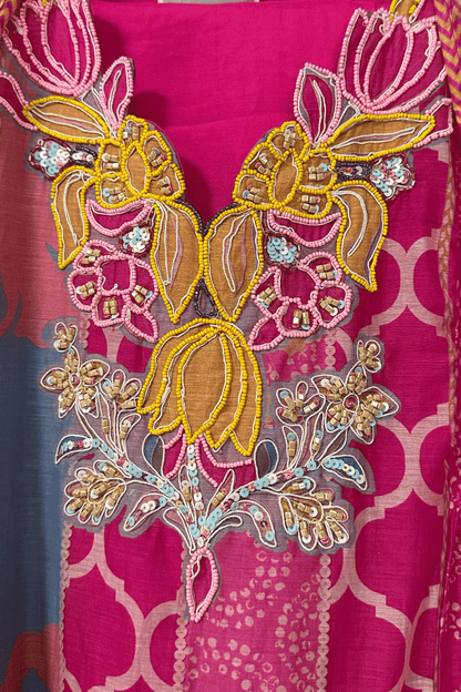 Pink beadwork special muslin suit