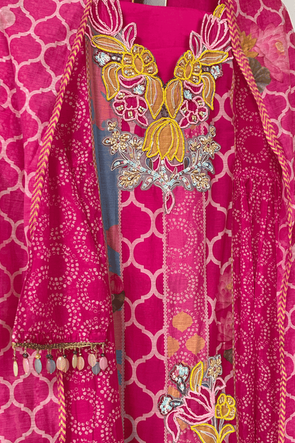 Pink beadwork special muslin suit