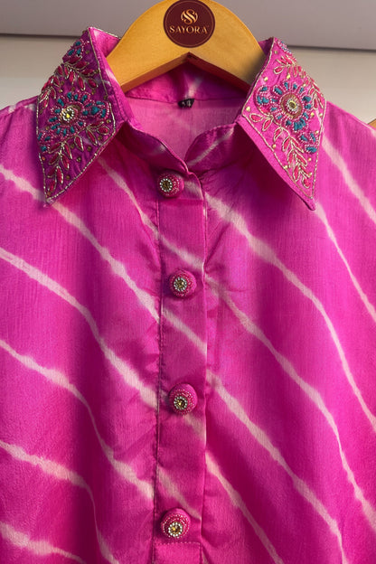 Hand embroidered pink leheriya Jaipuri Co-ord set