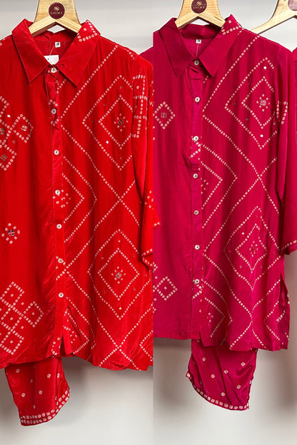 Mirror work bandhni style designer Co-ord set