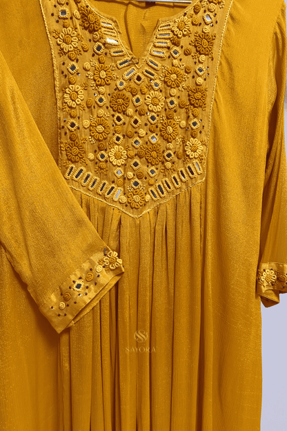 Genda phool mirror work suit
