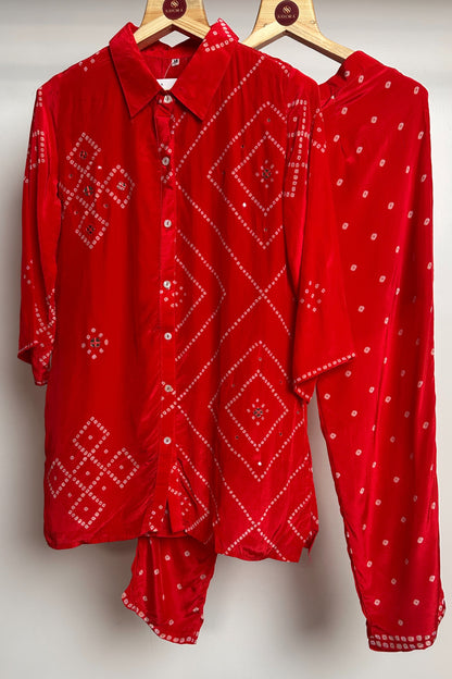 Mirror work bandhni style designer Co-ord set