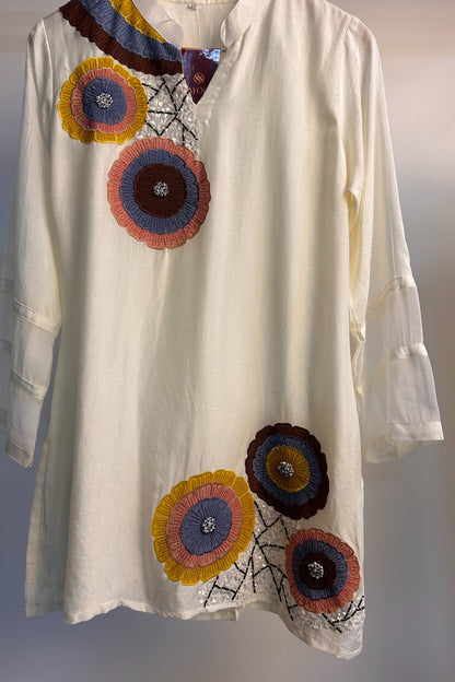 Applique work hand embroidered dola silk designer Co-ord set