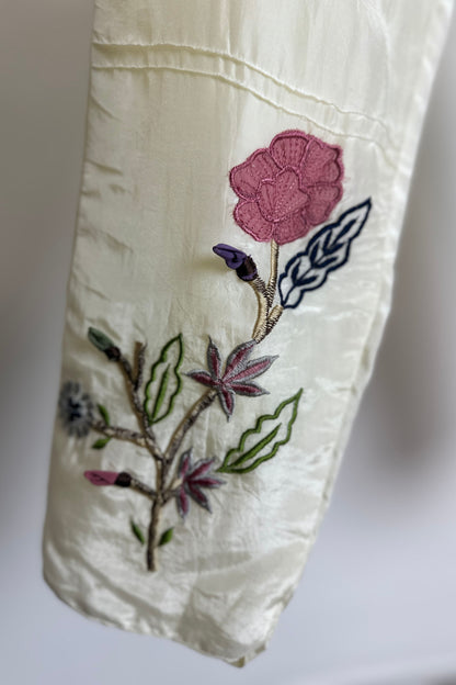 Applique work floral embroidered designer H O silk Co-ord set