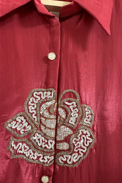 Handwork special floral motif H O silk designer Co-ord set