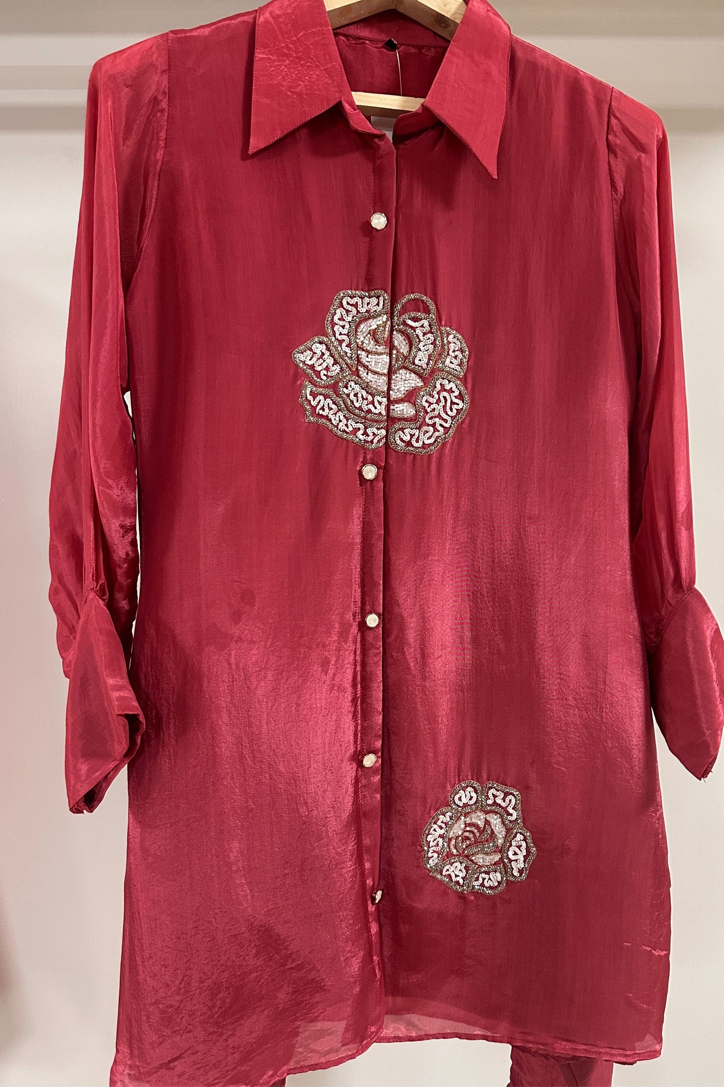 Handwork special floral motif H O silk designer Co-ord set