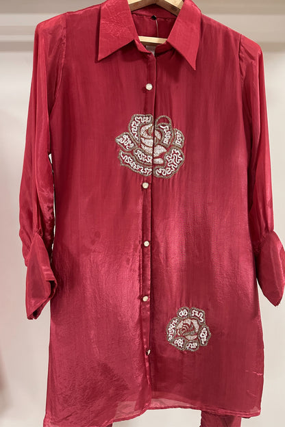 Handwork special floral motif H O silk designer Co-ord set