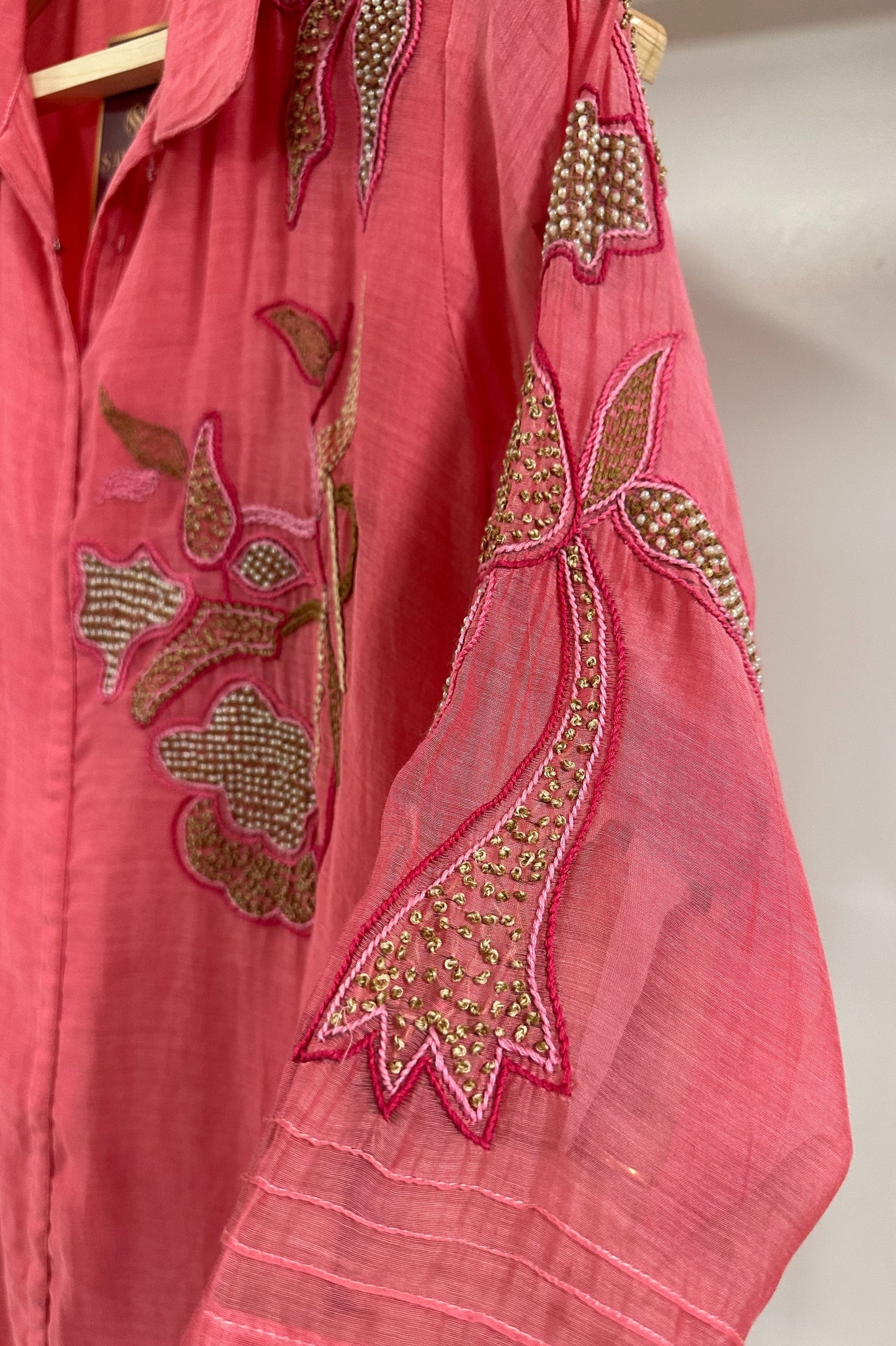 Kantha and pearl handwork mulchanderi designer Co-ord set