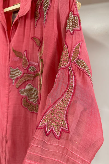 Kantha and pearl handwork mulchanderi designer Co-ord set