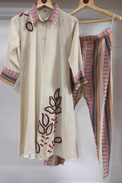Khadi cotton thread embroidery workwear Co-ord set