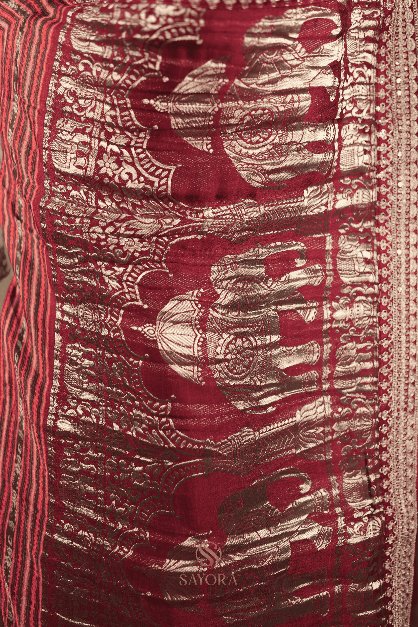 Grey modal silk floral print  Elephant nakshi zari woven saree