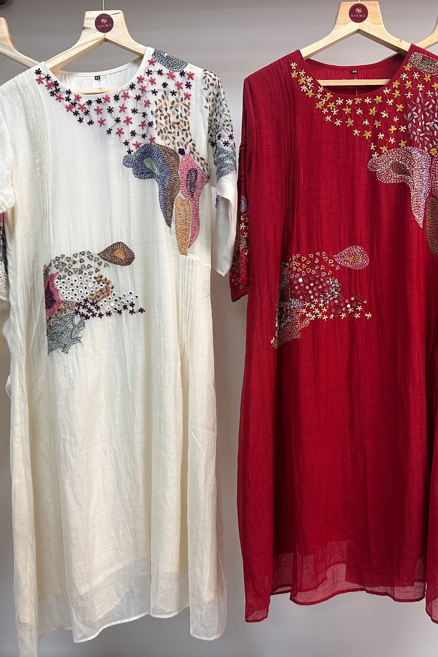 Kantha & mirror embroidered mulchanderi Co-ord set