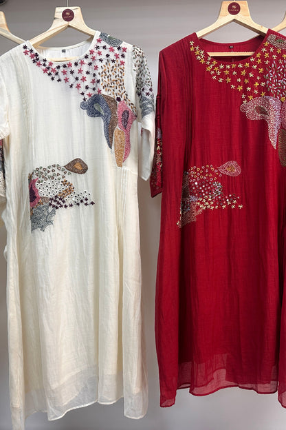 Kantha & mirror embroidered mulchanderi Co-ord set