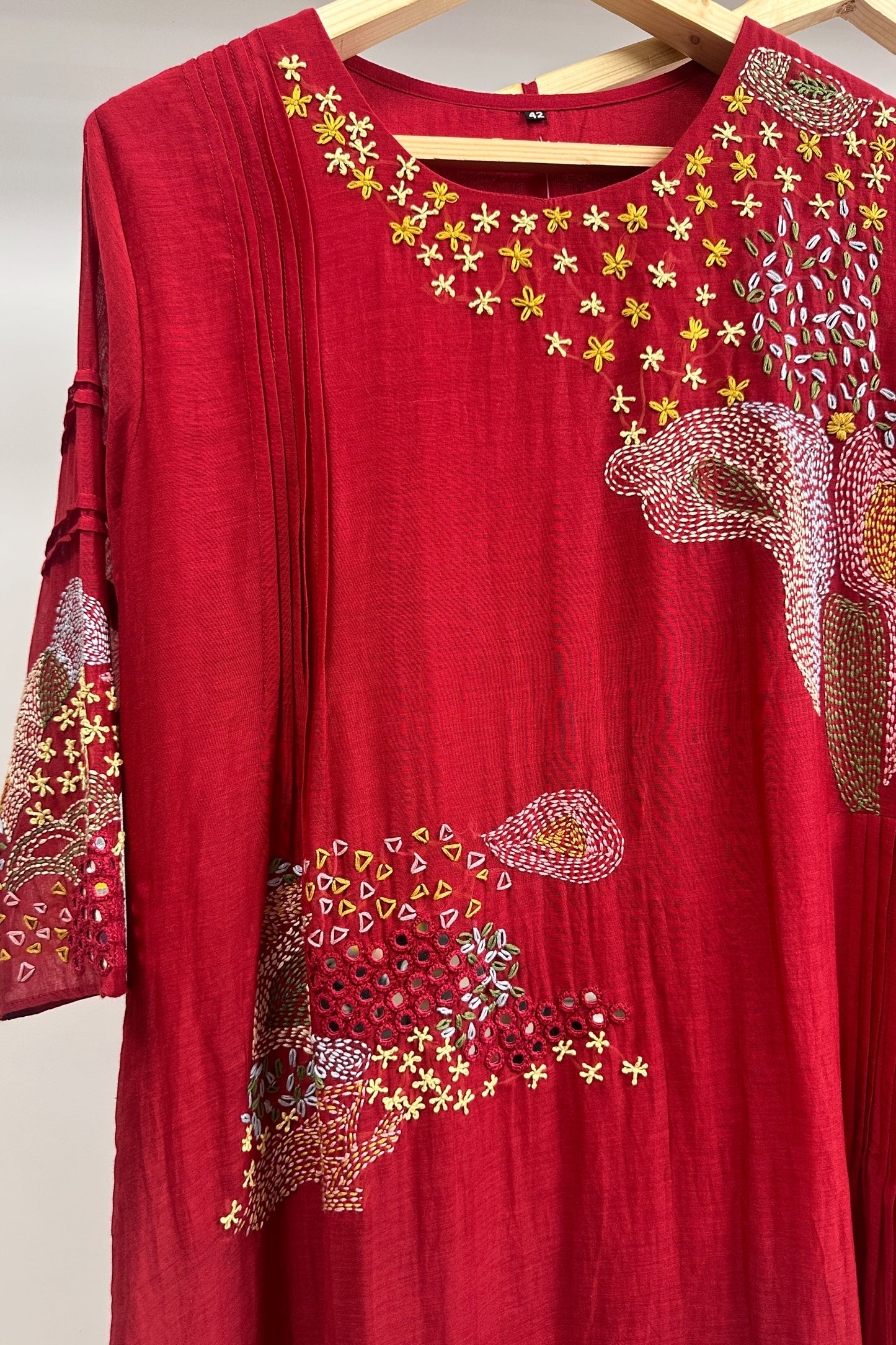 Kantha & mirror embroidered mulchanderi Co-ord set