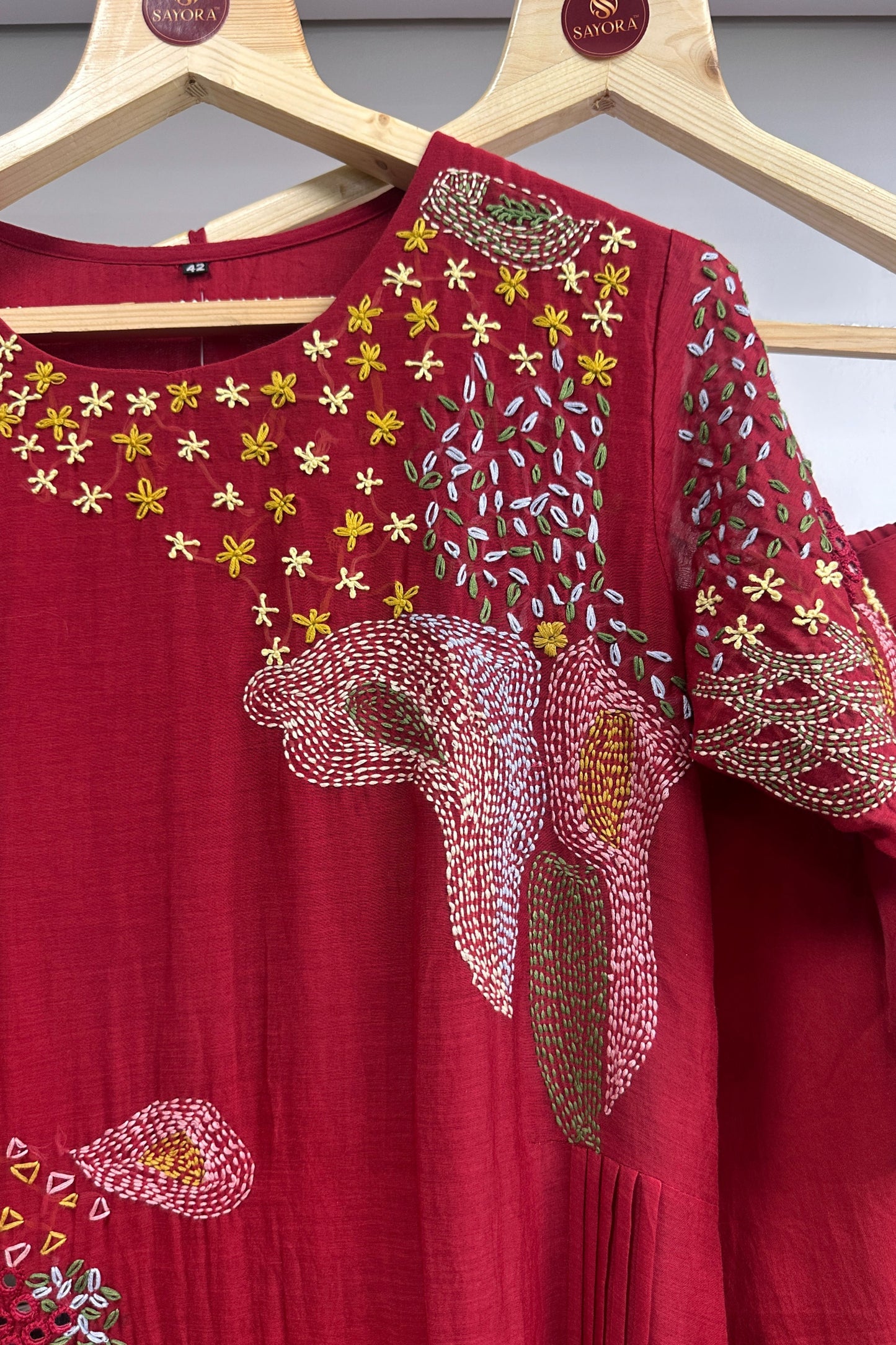 Kantha & mirror embroidered mulchanderi Co-ord set