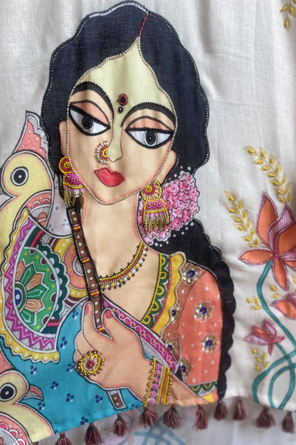 Madhubani style hand embroidered designer linen Co-ord set