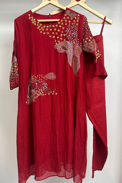 Kantha & mirror embroidered mulchanderi Co-ord set