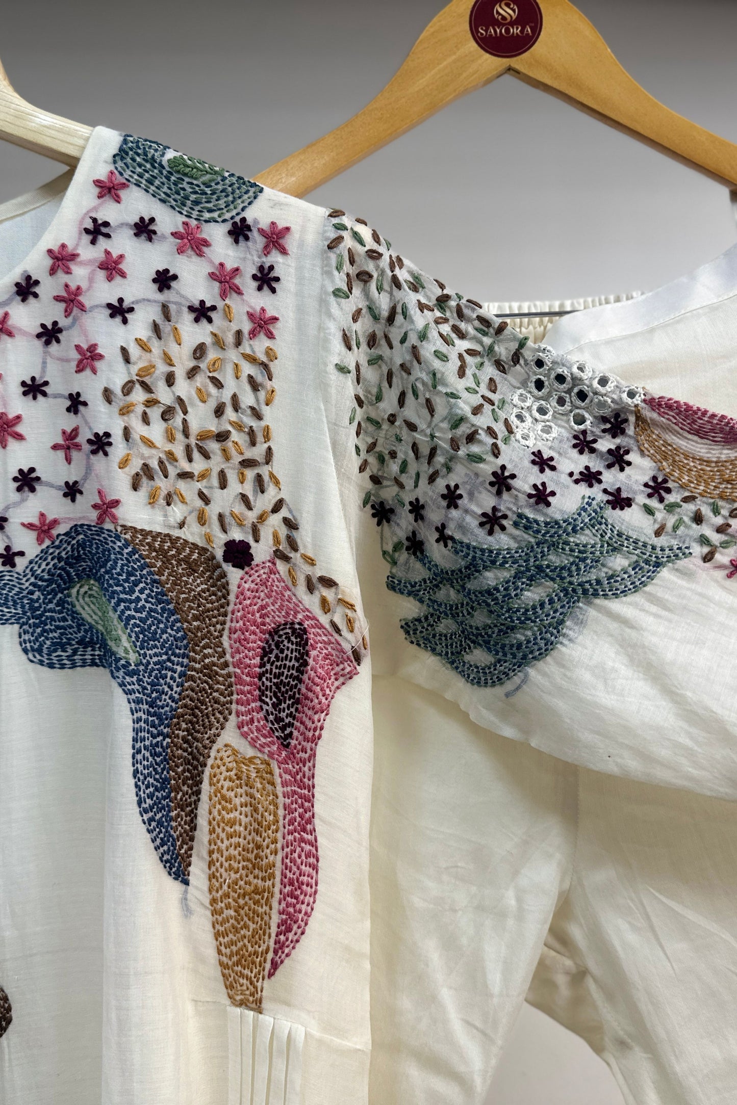 Kantha & mirror embroidered mulchanderi Co-ord set