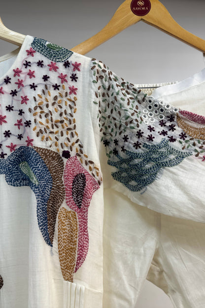 Kantha & mirror embroidered mulchanderi Co-ord set