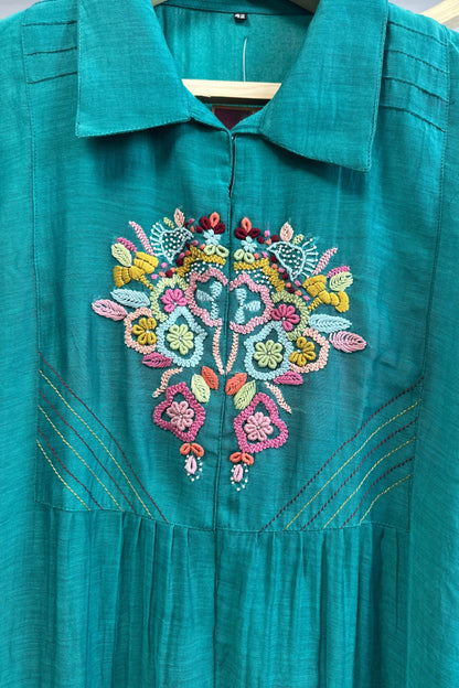 French knot multicolour embroidered mulchanderi Co-ord set