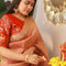 'Vantara' Crushed Silk Elephant Motifs Hand-embroidered Saree with Stitched Designer Blouse