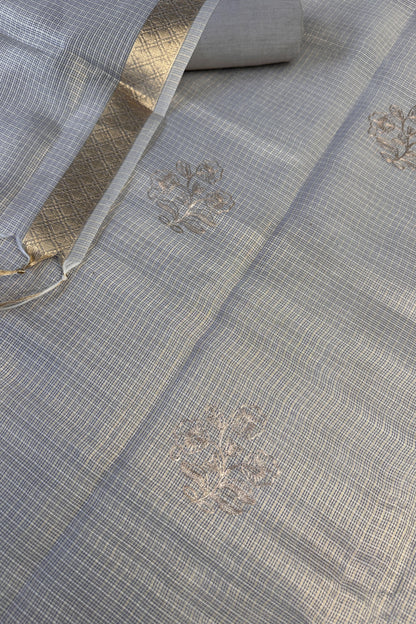Zari Kota Blue Embroidered Unstitched Suit Set