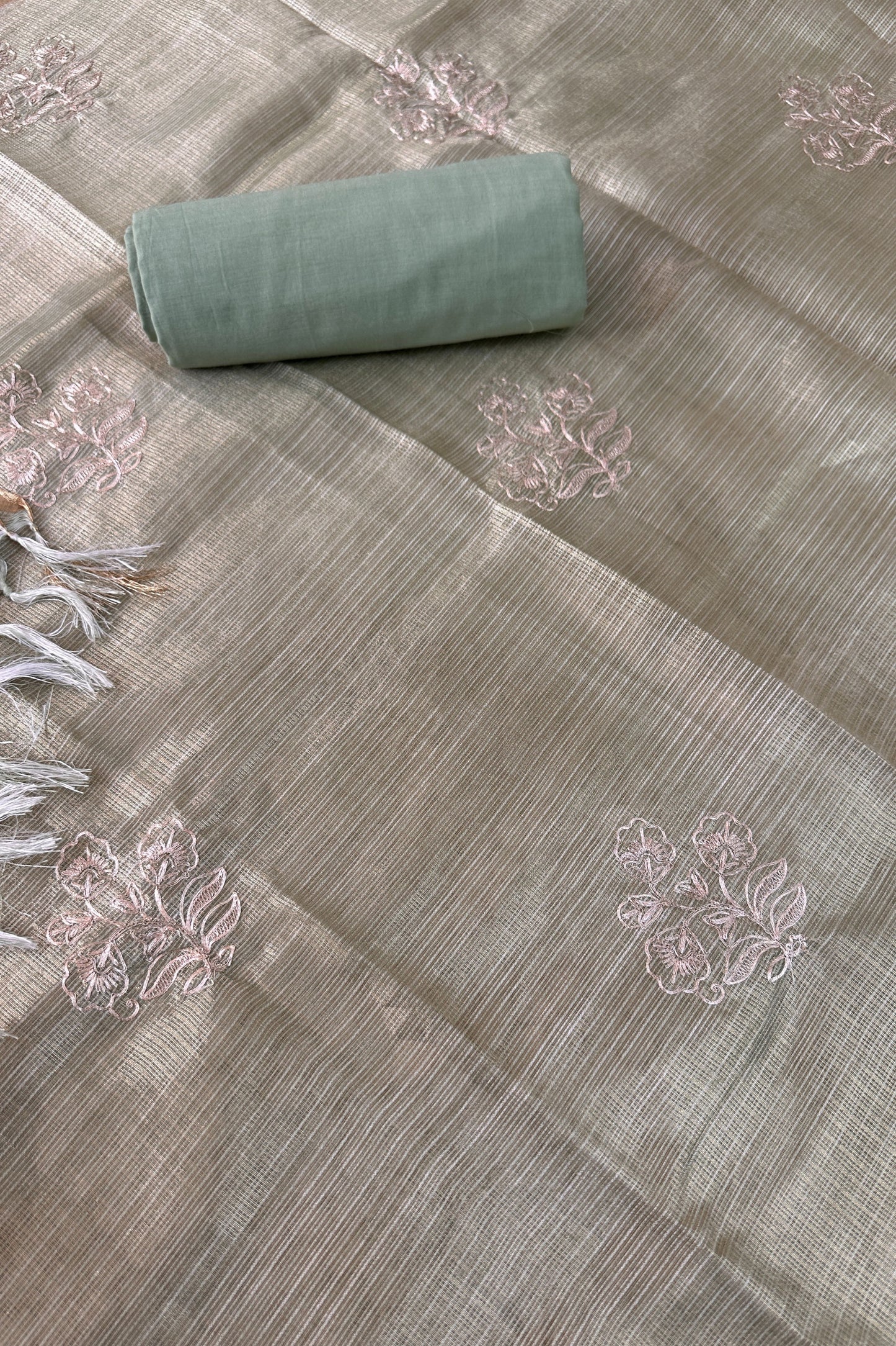 Zari Kota Green Embroidered Unstitched Suit Set
