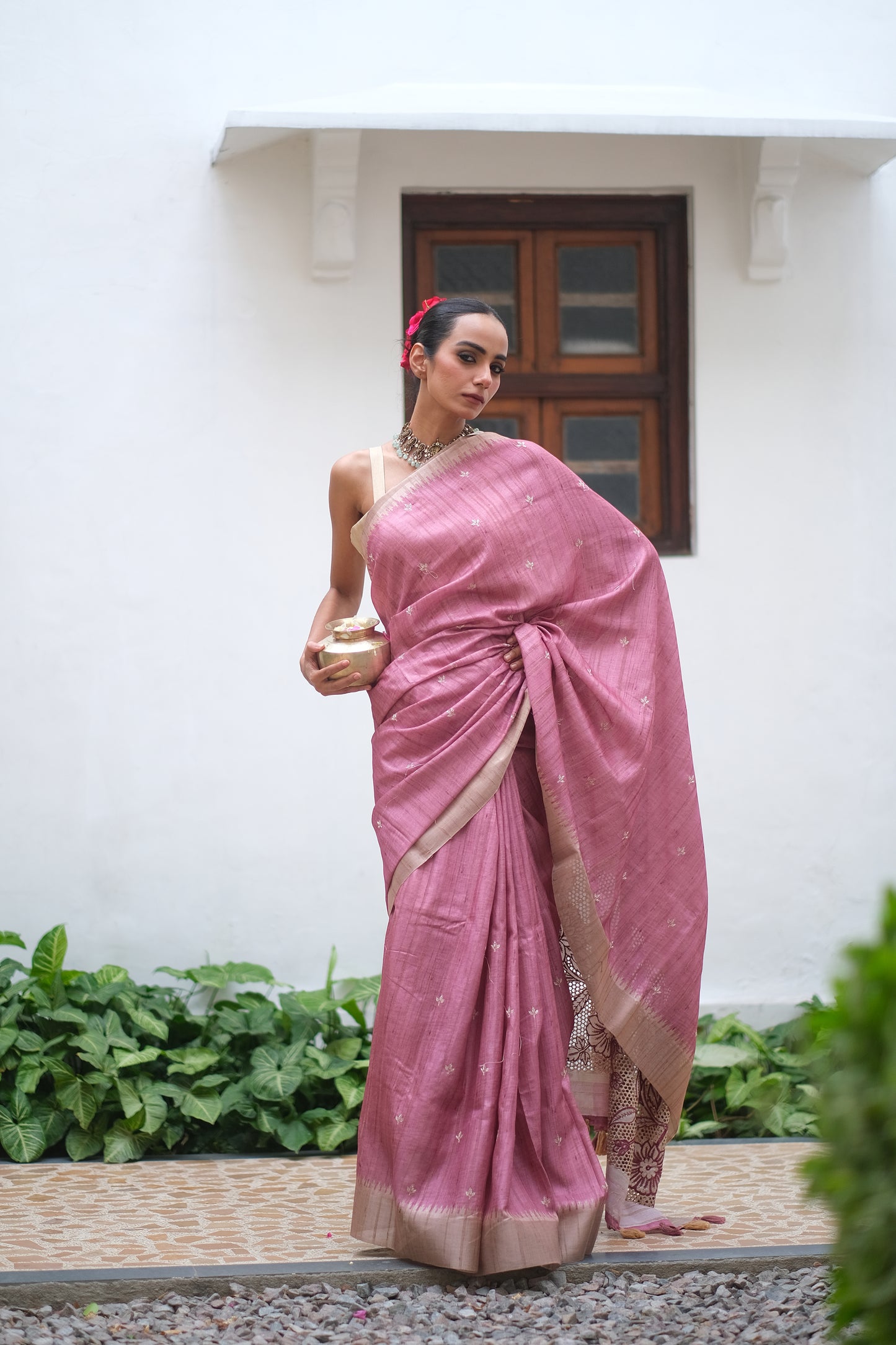 Tussar cutwork border saree